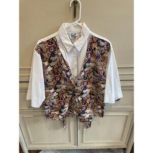 Vintage Collared White Shirt‎ W/ Patriotic Bear Vest Large